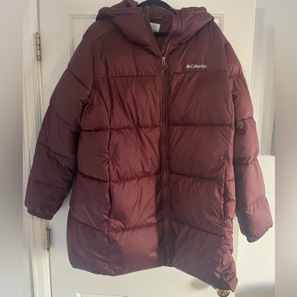 COLUMBIA | Burgundy Long Puffer Jacket with Hood XXL